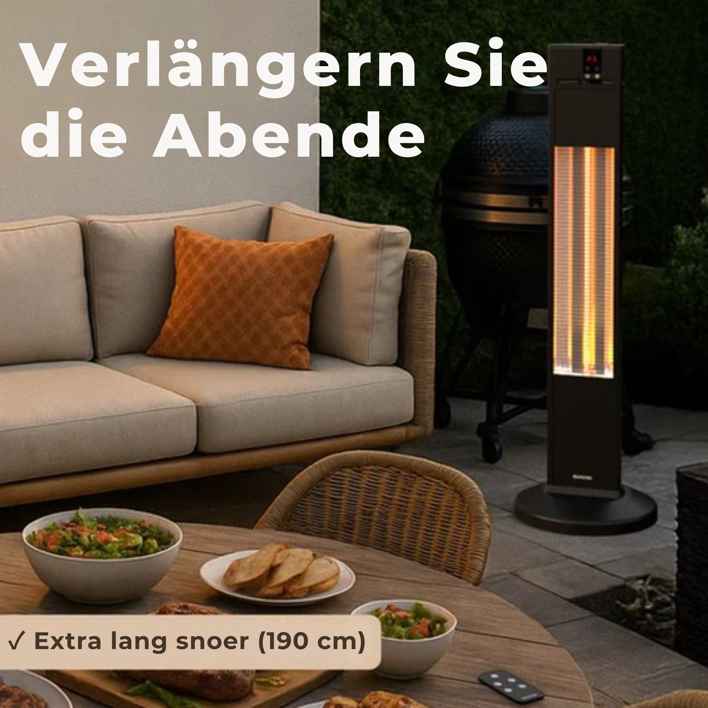 Auronic Terrassenstrahler - Infrarotheizung - Stehend - 20m2 - Elektrisch - 2000W - Fernbedienung - 3 Stufen - Schwarz