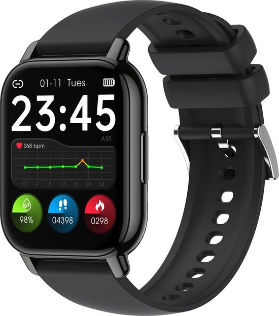Maoo Amplify 2 Smartwatch Damen und Herren - Geeignet für Android und iOS - Silikon & Milanese Band - WhatsApp Kompatibel - Volle Belfunktion - Multisport - Herzfrequenzmesser und Blutdruckmesser - Schlafmonitor - Valentinstag Geschenk - Schwarz