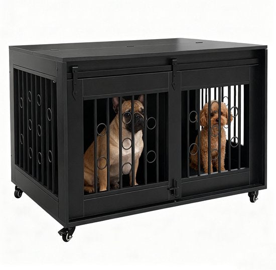 Hundehütte auf Rädern - Box für 2 Hunde auf Rädern - Hundehütte - für Welpen und kleine Hunde - 2 separate Bereiche