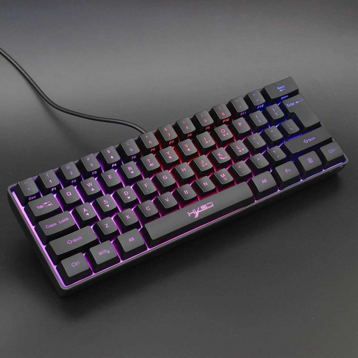 HXSJ Gaming Tastatur - V700 - RGB Membran - 61 Tasten - Kabelgebunden - Schwarz