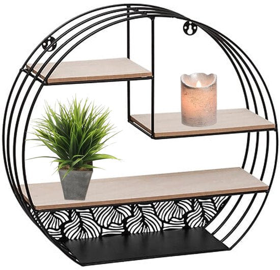 Atmosphera Wandregal/Bücherregal Mirna – schwarz – Metall/Holz – 3 Einlegeböden – 39 x 10 x 36 cm