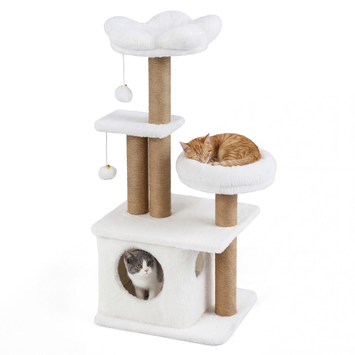 Coast Kratzbaum – blumenförmige Aussichtsplattform – Katzenhäuschen und Schlafplatz – beige, 96 cm