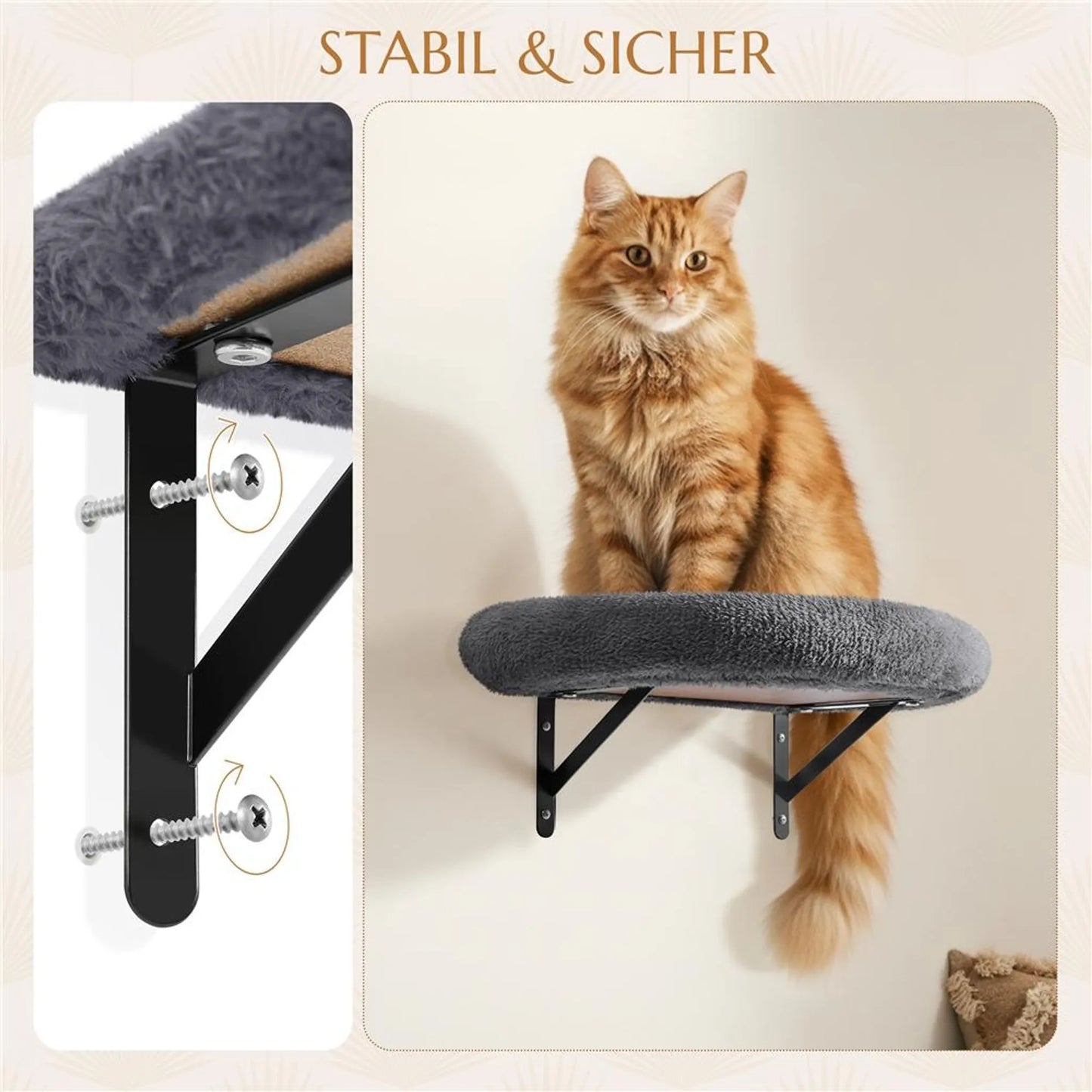 Yaheetech Wandmontiertes Katzenmöbel-Set - 49 x 30 x 40 cm - ausgestattet mit Katzenhöhle und Liegekorb und Sisalkratzpfosten und mehreren Plattformen - für 1-5 Katzen - dunkelgrauer Plüsch und Metall