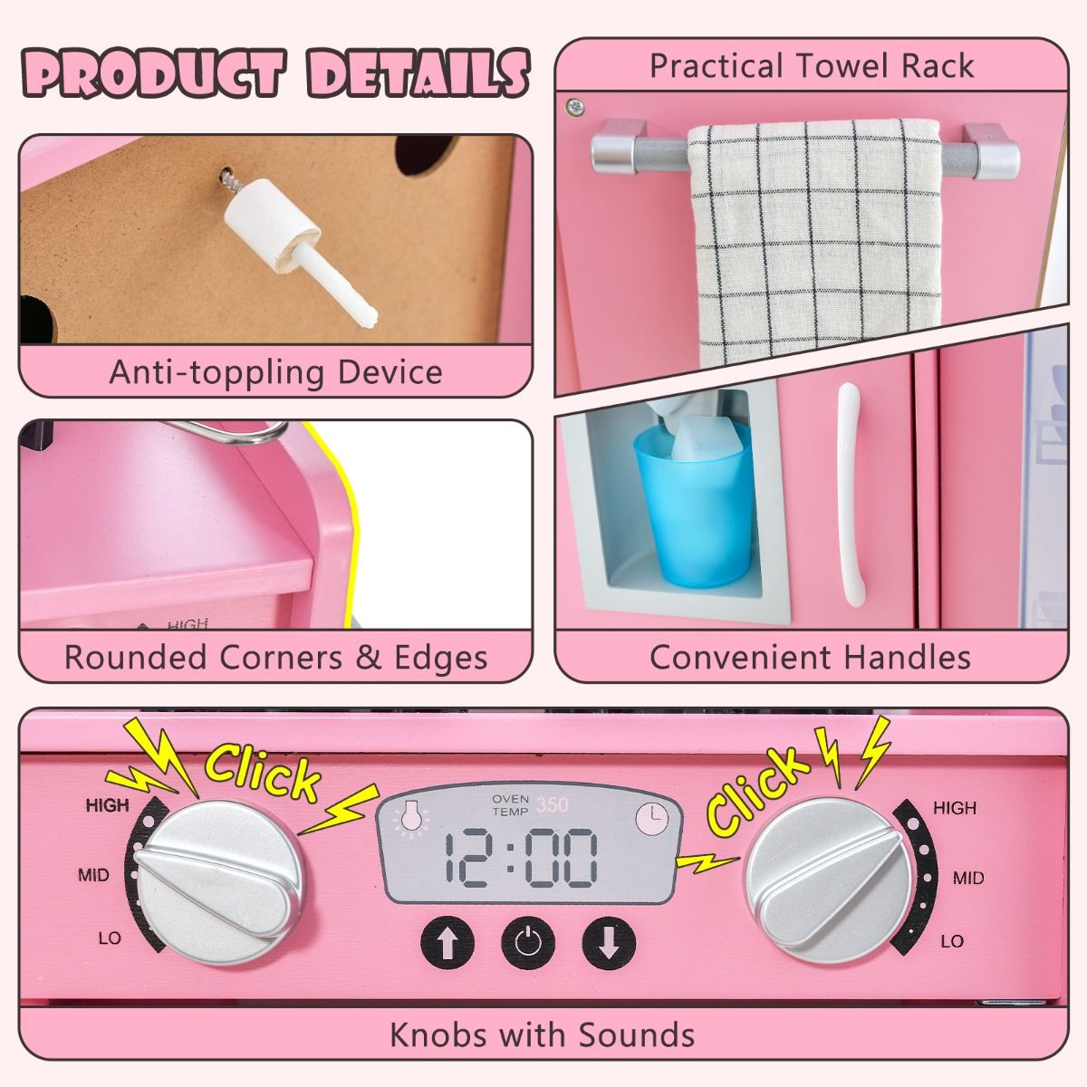 Coast Kinderküche – komplette Spielküche mit Zubehör – Mikrowelle, Eismaschine, Geschirrspüler und Backofen – rosa