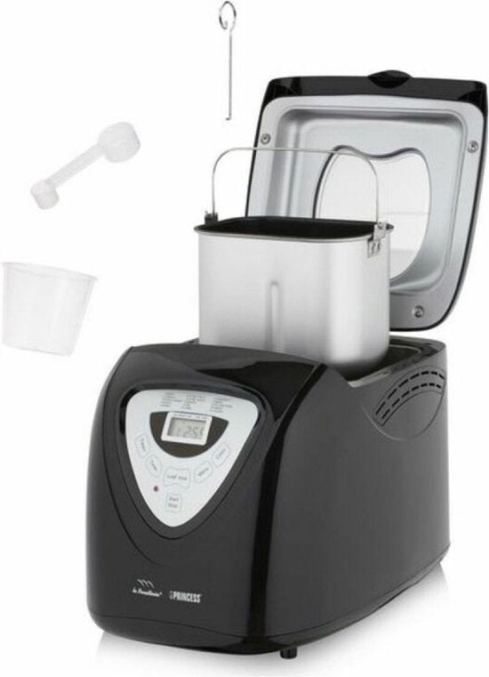 Princess Brotbackautomat 152009 - Timer - Digitalanzeige - 15 Backprogramme - Glutenfrei-Programm - 900 Gr - 600 Watt - Schwarz/Silber