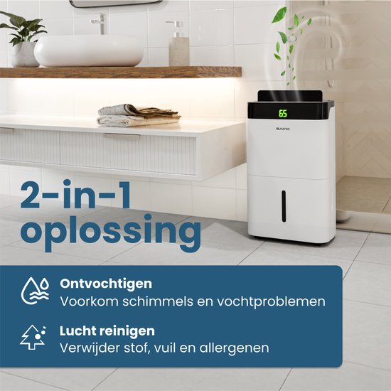 Auronic Luftentfeuchter und Luftreiniger - Better Plus Serie - Entfeuchtet 12L pro Tag - 5L Wassertank - Schlafzimmer, Badezimmer, Wohnzimmer und Büro - Feuchtigkeitsfresser für den Haushalt - Weiß