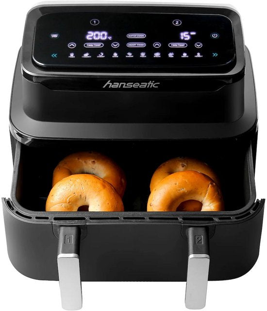 Hanseatic Heißluftfritteuse - 9L – Dual Zone mit 2 Schubladen – 10 Programme – Trocknungsfunktion