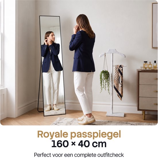Infinity Goods Ganzkörperspiegel – Wandspiegel – Standspiegel in rechteckiger Form – luxuriöser Metallrahmen – 160 x 40 cm – Schwarz