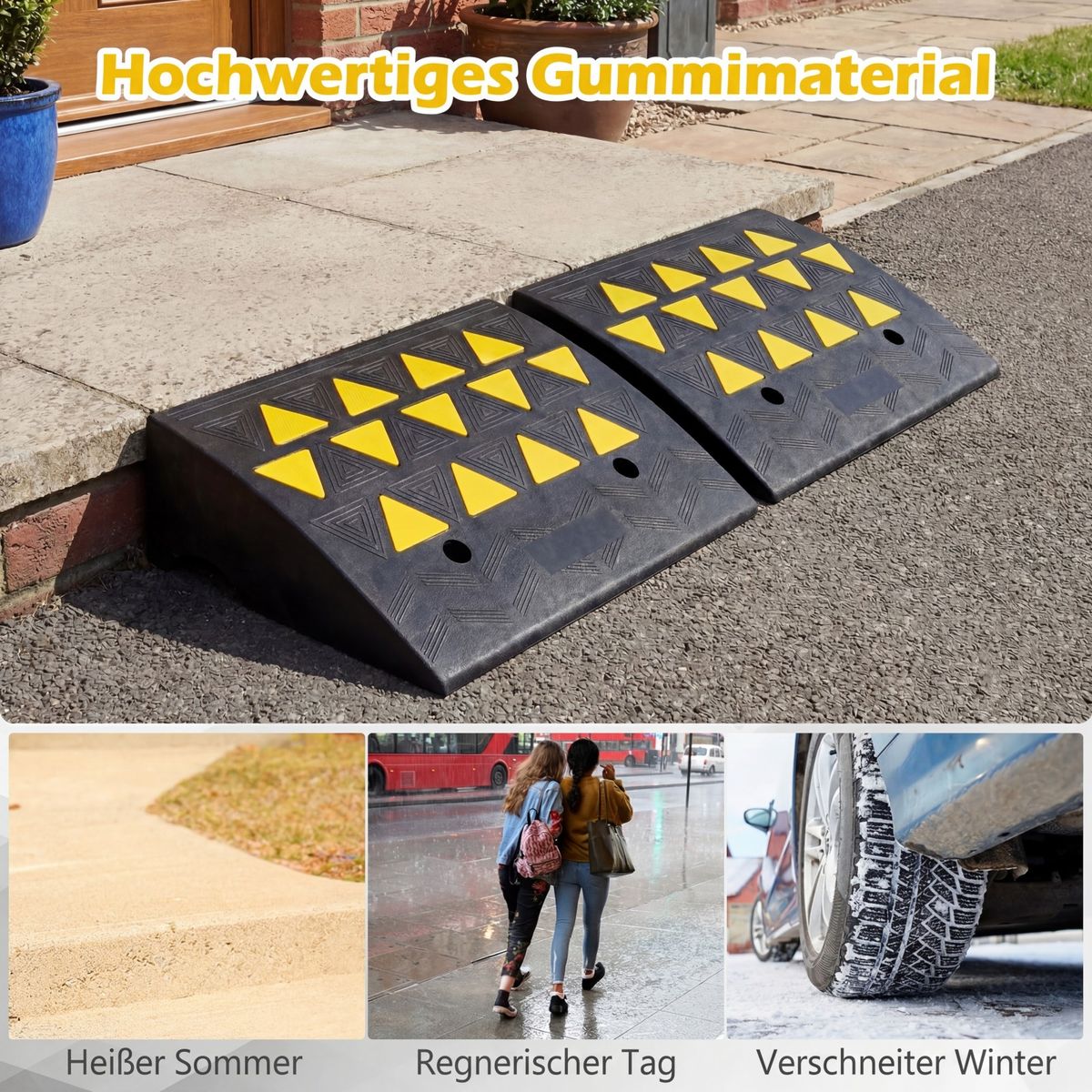 Coast Bordsteinüberfahrhilfe – 15 Tonnen Tragkraft – rutschfester Gummi – schwarz/gelb – 49 x 37 x 16 cm