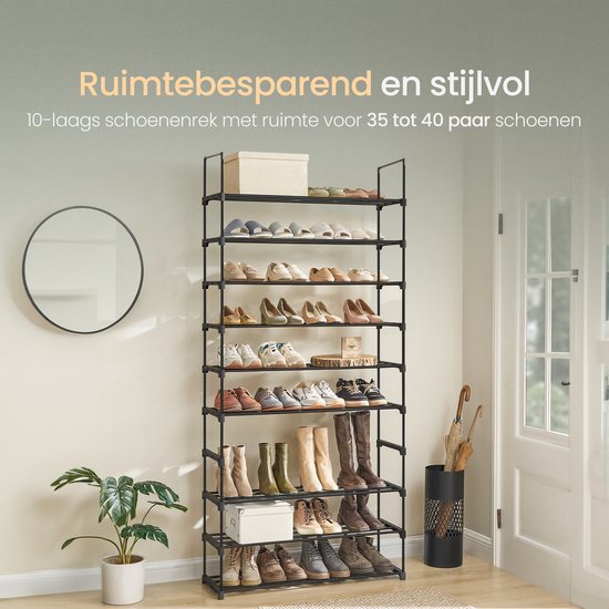 O'DADDY® Schuhregal 10 Lagen - Schuhaufbewahrungssystem - Schuhschrank - Schuhregal - Schuhschrank - Schuhaufbewahrungsregal für 35 bis 40 Paar Schuhe - Schwarzes Metall