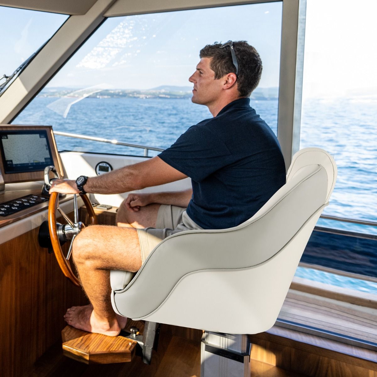 Coast - Kapitänsstuhl Pontonbootstuhl - Wasserdichtes PVC, ergonomische hohe Rückenlehne, 150 kg belastbar - 58 x 61 x 51 cm - PVC/PP - Weiß/Grau