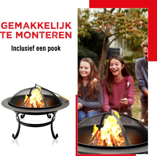 BBQ Collection Feuerschale - Feuerkorb mit Funkenschutz - Außenkamin 77 x 17 x 76 cm - Gartenkamin mit Griffen - Terrassenkamin für Brennholz - Terrassen- und Gartenofen für Lagerfeuer - Kohlenstoffstahl
