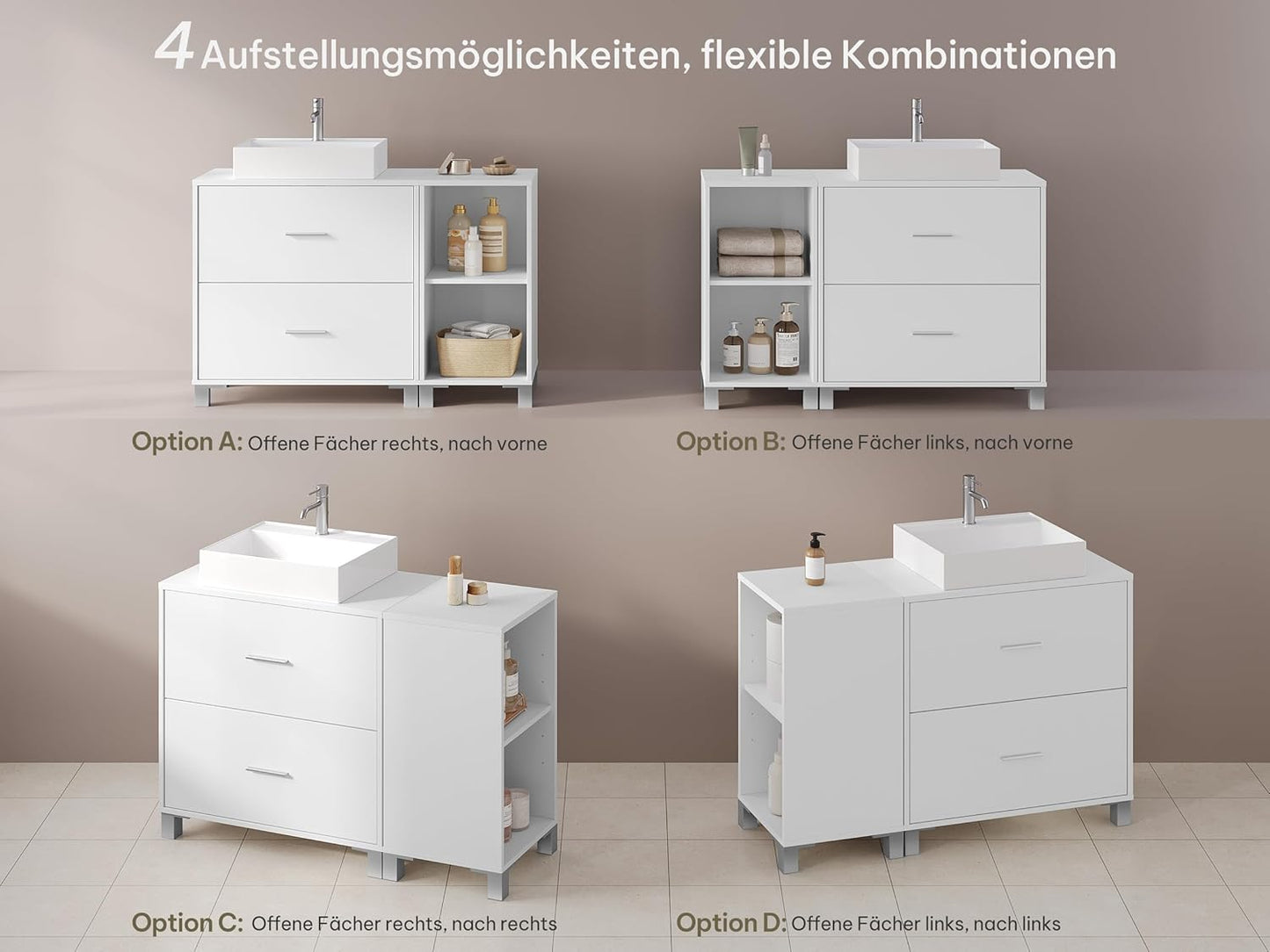 eSituro SBP0098 Waschbeckenunterschrank Badezimmerschrank - weiß - 2 große Schubladen - Seitenschrank kann links oder rechts aufgestellt werden