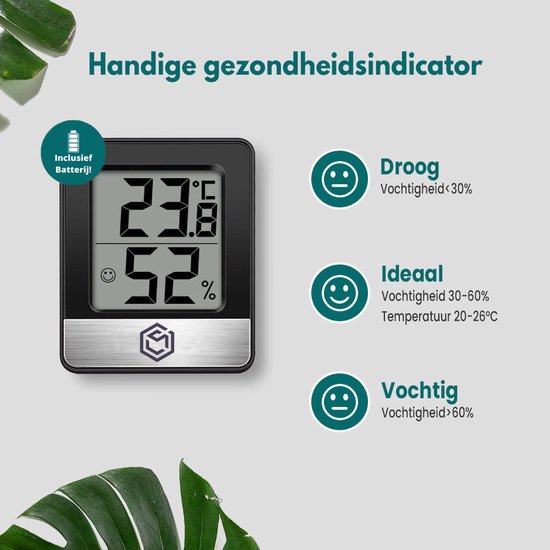 Ease Electronicz Hygrometer - Luftfeuchtigkeitsmesser - Digitale Wetterstation - Luftfeuchtigkeitsmesser - Thermometer für Innenräume - inklusive Batterie