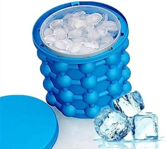 Shop-Story - Eiskübel/Eiswürfelbereiter - Getränkekühler - 2 in 1 Silikoneimer - Blau