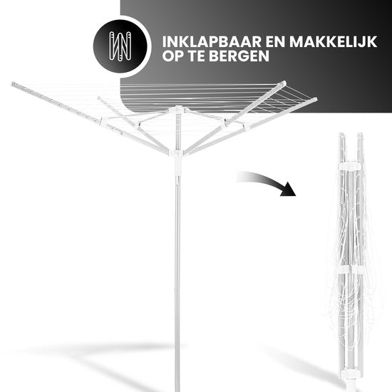 Vonia Trockner - Trockengestell - Trockner mit Bodenverankerung - 45 Meter Trockenlänge - Weiß