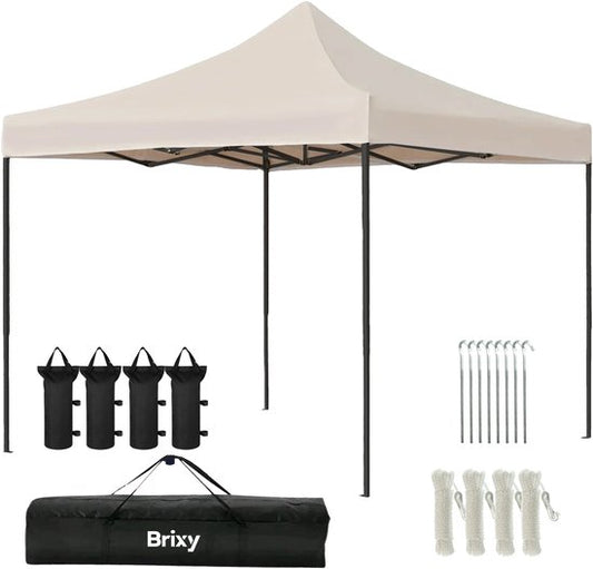 Brixy Partyzelt - faltbar - leicht aufbaubar - 3x3m - wasserdicht - Pavillon - inkl. Tragetasche - Creme