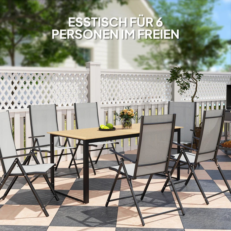 Outsunny Gartentisch 175x78 cm - Wetterfester Esstisch für 6 Personen - Mit Tischplatte in Holzoptik & pulverbeschichtetem Metallgestell - Pflegeleicht - Teak/Schwarz