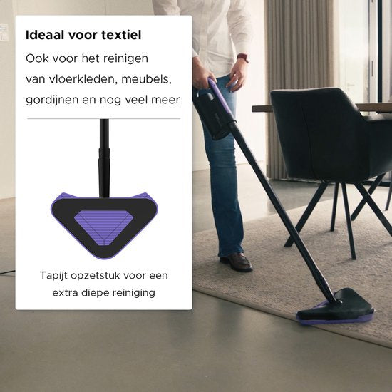 Motionflow 16-in-1 Dampfreiniger - Fleckenreiniger - Handdampfer zur Tiefenreinigung von Boden, Sofa, Bad und Teppich - Dampfmop - Teppichreiniger - Dampfreiniger Schwarz