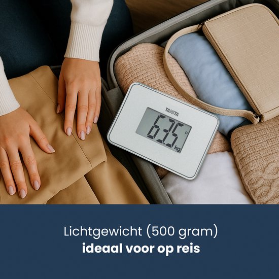 Kleine Waage – Die weltweit kleinste digitale Mini-Personenwaage – Reiseformat mit Schutzhülle – Weiß – TANITA® HD-386