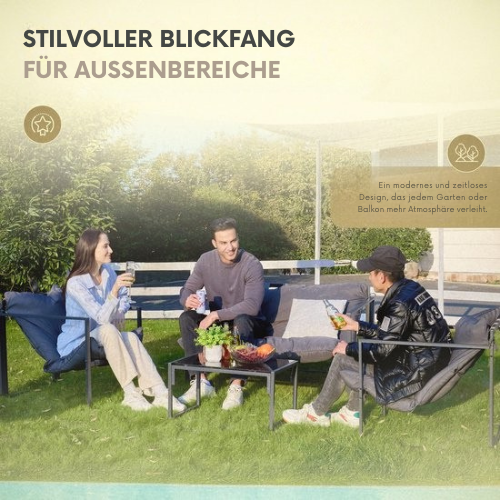 O'DADDY® Lounge Set für 4 Personen - Inklusive Kissen - Gartenmöbelset - Glastisch - Metall - dunkelgrau