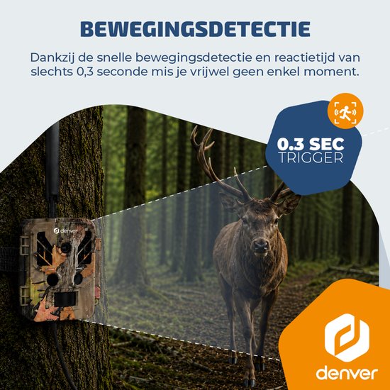 Denver Wildkamera mit Nachtsicht und 4G-Verbindung – Live-Streaming – 4K-Ultra-HD-Video – 48 MP – Solarbetrieb – TrailCam Go-App – WSL8050