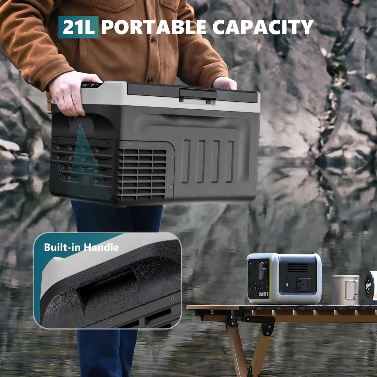 Euhomy Kompressor-Kühlbox 21 Liter – Kühlen und Gefrieren – -20 bis 20 °C – 12/24 V und 230 V – Steuerung per App – LED-Beleuchtung