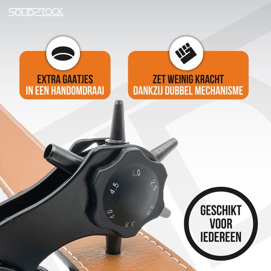 SolidStock Professionelle Lochzange für Gürtel – inklusive Messlatte – Lochzange – Revolverzange – Schwarz