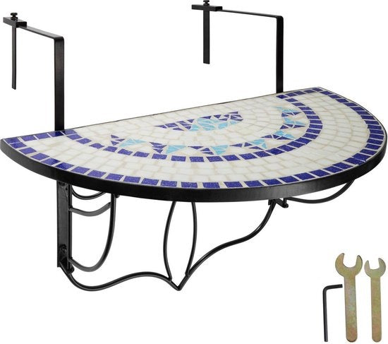 tectake -  Balkontisch Mosaik klappbar weiß/blau - 402766