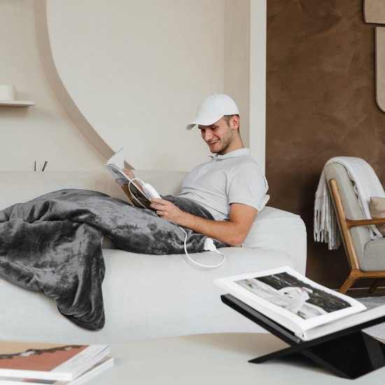 Bloomfold - Heizdecke - 180 x 160 cm - waschbar - 2 Personen - 9 Stufen - Mit Timer - Flanell- Grau