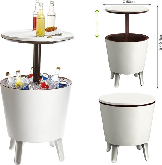 Keter Beistelltisch Getränkekühler coolbar cocktail Tisch 50x57-85cm 30L weiß-braun