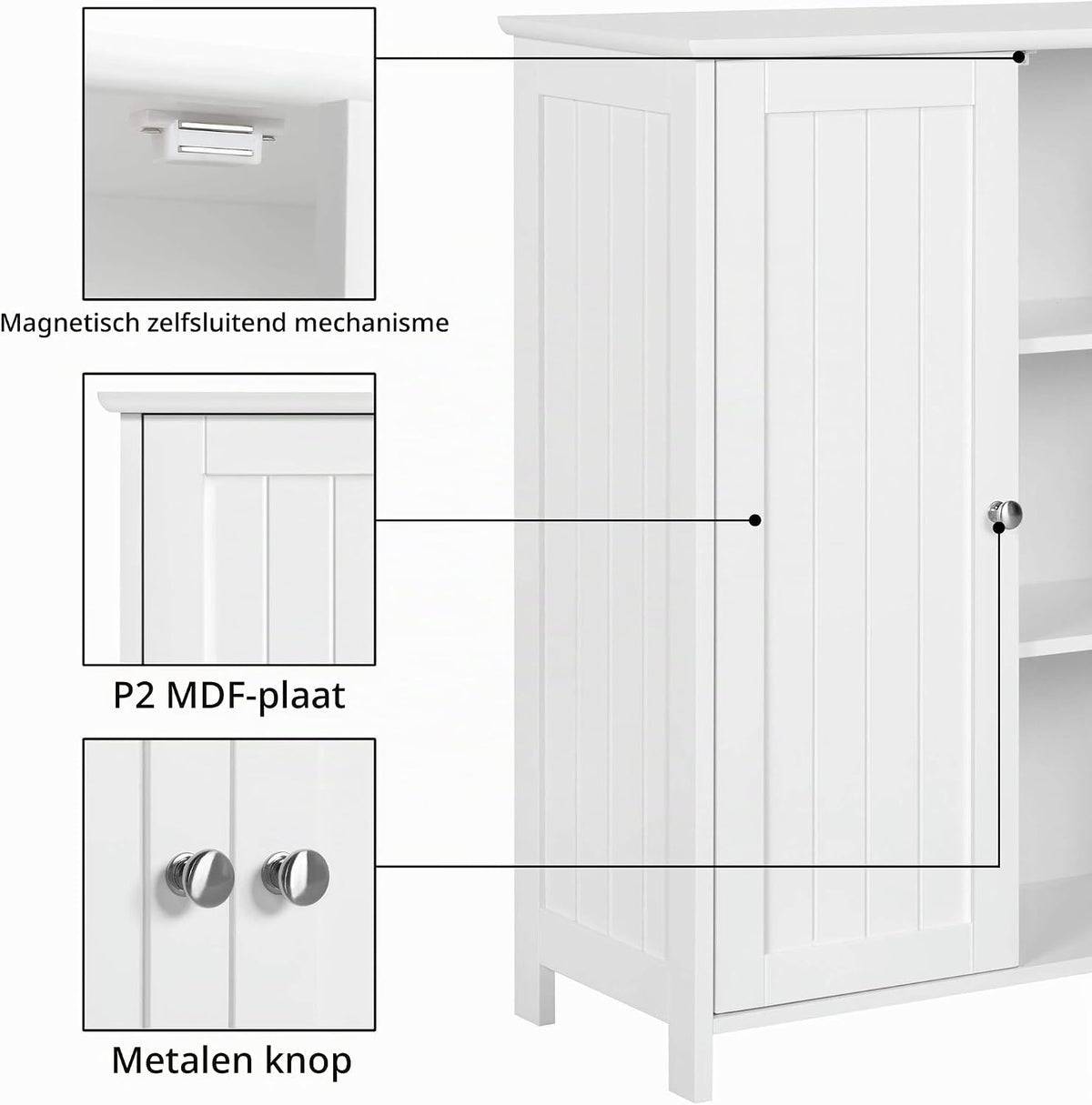 Yaheetech Badezimmerschrank mit 2 Türen und verstellbaren Einlegeböden – 60 x 30 x 80,5 cm – Weiß