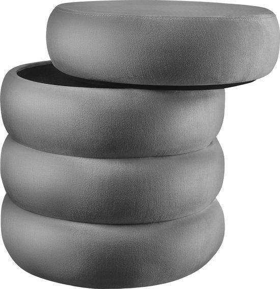 tectake® Hocker mit Ablage - Scandi Hocker Samtstoff - Runder gepolsterter Hocker für Frisiertisch, Schlafzimmer, Wohnzimmer oder als Flurmöbel - Ablagehocker - grau