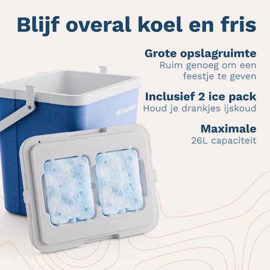 TRVLMORE Cool Box 26L - 65-Stunden-Kühlung - Kühlbox - Inklusive 2 Kühlelemente - Blau