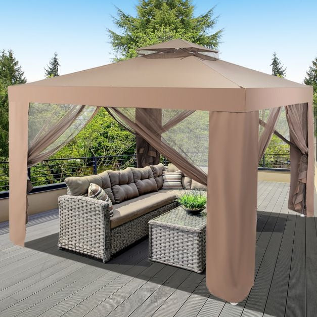 Coast Garten Pavillon Gartenzelt Camping Partyzelt mit 4 Seitenwänden 300x300x265cm Braun