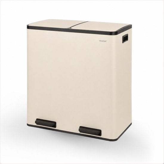 O'DADDY® Mülleimer – Abfallbehälter – Mülleimer 60 Liter – Tretmülleimer – Mülltonne – Mülleimer mit 2 Fächern - Mülleimer mit Mülltrennung – Abfallbehälter mit Mülltrennung – 2 Inneneimer – Soft-Close – Inklusive 15 Müllbeutel – Beige