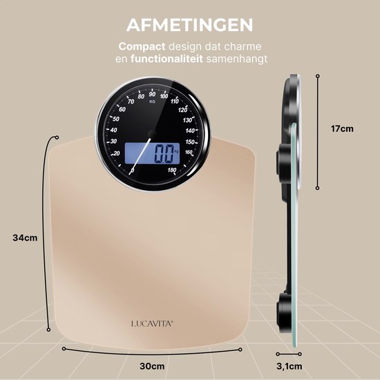LUCAVITA® Personenwaage „Dual Display Retro“ mit Maßband – Körper – Digital – Analog – Best Buy – Vintage