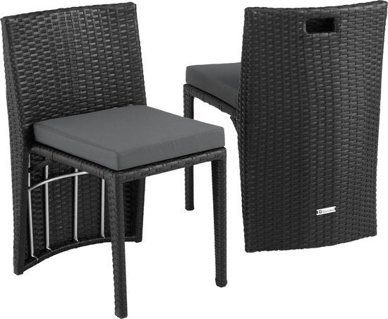 tectake - Bistro-Geflecht, platzsparend zusammenklappbar, Gartenmöbel-Set mit 2 Stühlen und Tisch, Gartenmöbel, Sitzgruppe für Garten, Wintergarten, Balkon, Terrasse - schwarz