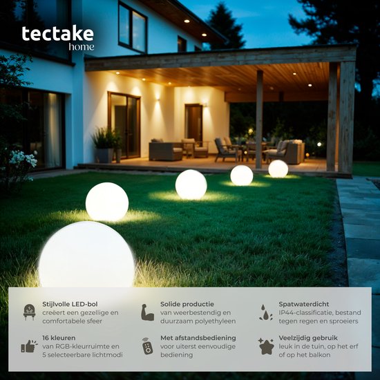 tectake® Garden Bulb - Ø50 cm - Kugelförmige LED-Lampe für den Außenbereich mit Fernbedienung - 16 Farben und 5 Lichtmodi - Wetterfeste Gartenbeleuchtung - Partydekoration - Gartendekoration - Inklusive Leuchtmittel - Glühbirne - Glühbirnen für den Außenb