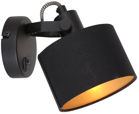 1 Spotlampe Ornoir 3333ZW, schwarz mit goldfarbenem Lampenschirm – dreh- und neigbar – Metall und Textil – Mexlite – modern – für den Innenbereich