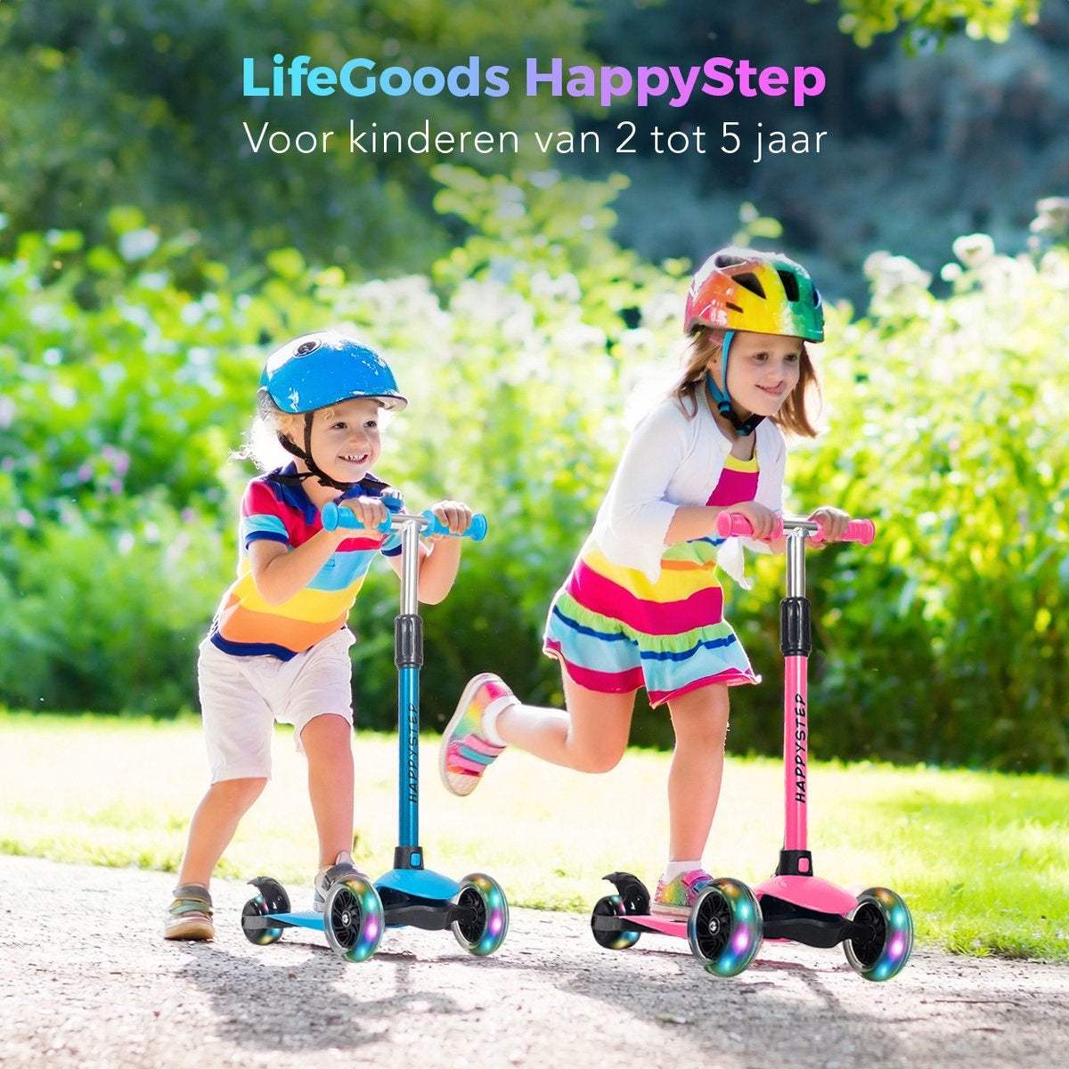 LifeGoods HappyStep - Kinderroller - Alter 2-5 Jahre - 3 leuchtende Räder - Jungen/Mädchen - Pink