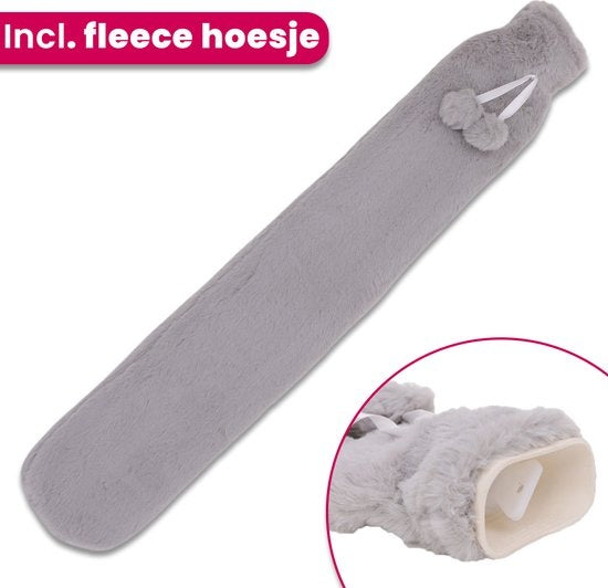 Aerend Wärmekissen - Extra lange Kanne mit Ã„rmel - Heißwasserkanne mit Vliesbezug - 2,5 Liter - lindert Nacken-, Schulter- und Bauchschmerzen - Grau
