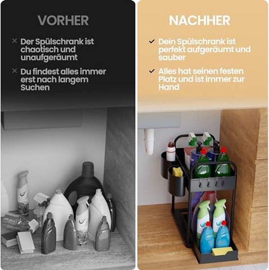 HELDENWERK Spülenregal für Spülenunterschrank, höhenverstellbar mit 2 Ebenen in schwarz, Küchenorganizer, Unterschrank, Gewürzregal, Spülenunterschrank-Organizer