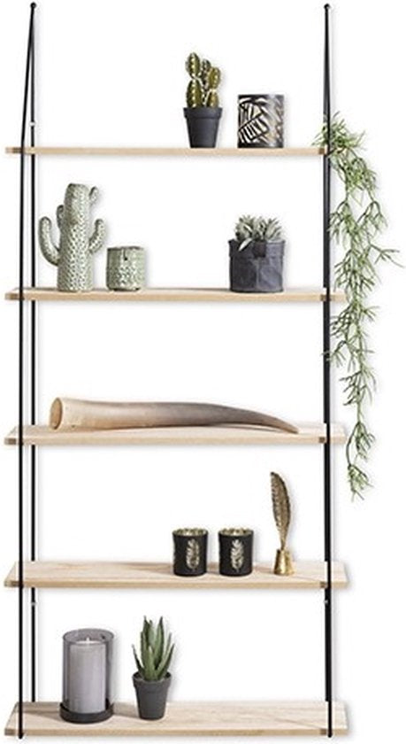 LIFA LIVING Wandregal - Industriell - Rechteckig - Eisen und MDF-Holz - 5 Fächer