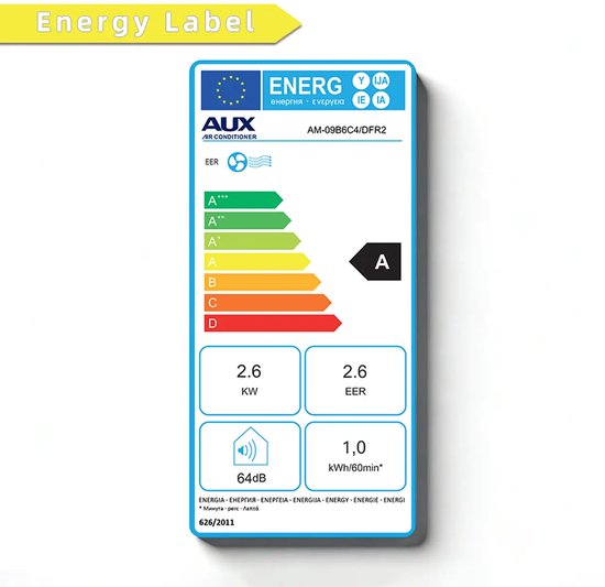 AUX 3-in-1-Mobilklimaanlage 9000 BTU (bis zu 36 m²), Energieeffizienzklasse A, WLAN & Fernbedienung, 4 Betriebsstufen, Selbstdämpfung, Kältemittel R290, waschbarer Filter, inklusive Fensterhalterung