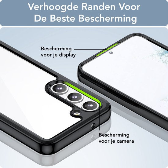 Podec Case passend für Samsung Galaxy S23 Schwarz und Transparent Handyhülle - Anti-Shock Case Cover mit 2x Displayschutzfolie