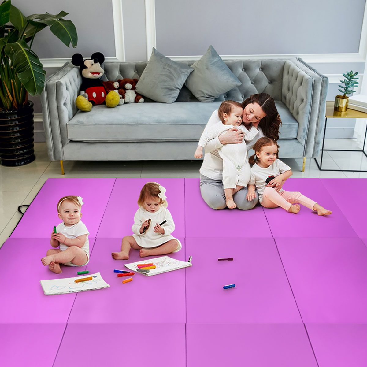 Coast Faltbare Fitnessmatte – Gymnastikmatte mit Griffen – Klettverschluss – lila 240 x 116 x 5 cm