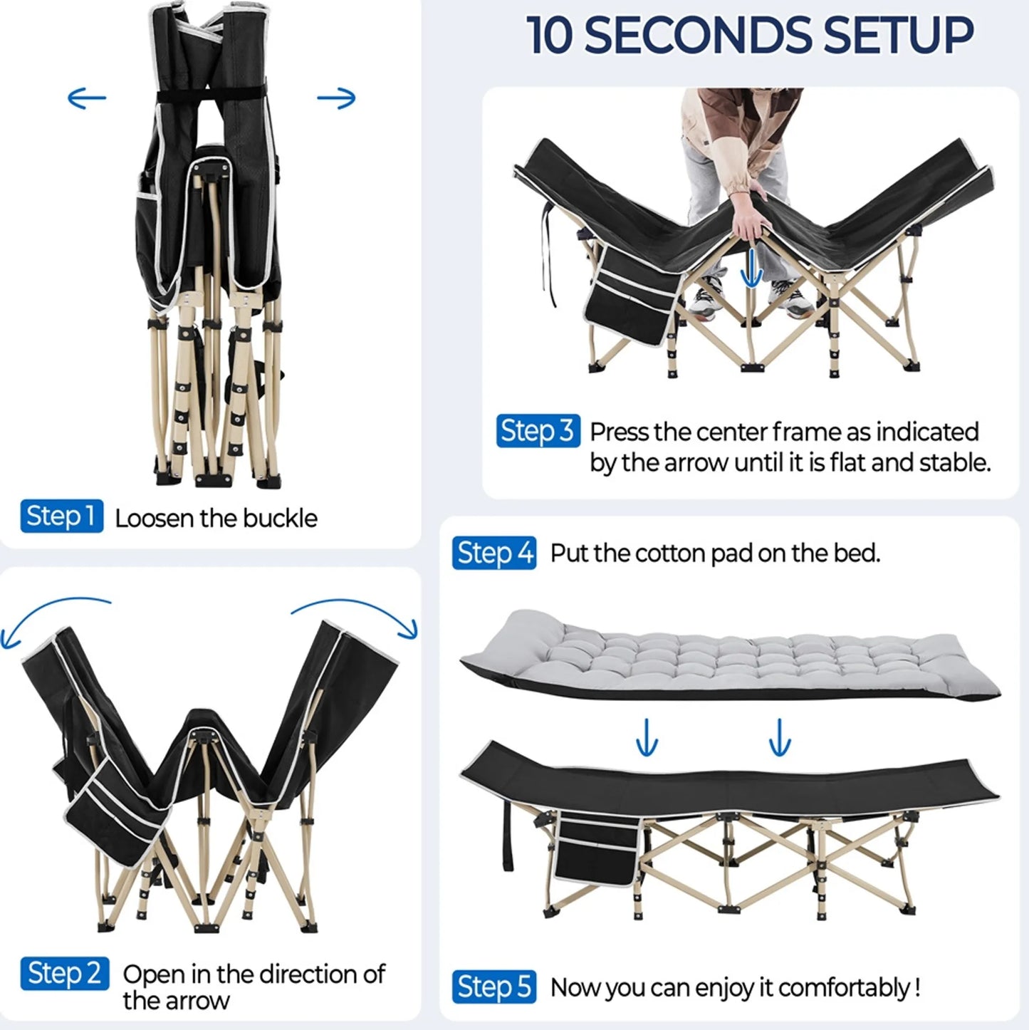 Yaheetech Camping Bett faltbar - Ausgestattet mit bequemer Matratze und praktischer Tragetasche und Seitenfächer - Für Camping und Gästezimmer - Schwarzes Metall und 600D Oxford Gewebe - 191 x 67 x 56 cm