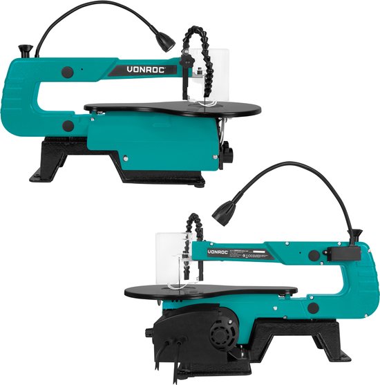 VONROC Figurensäge 120W - inkl. Fußpedal - LED-Arbeitsleuchte - Flexibles Staubgebläse - Inkl. 6 Sägeblätter