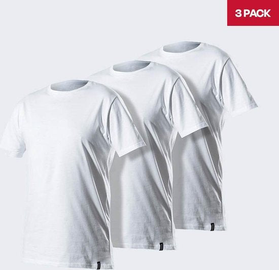 LebasQ - Steve's T-Shirt für Männer - 3er-Pack - mit Rundhalsausschnitt - Extra lang - als Unterhemd geeignet - Weiß - XL - Baumwolle